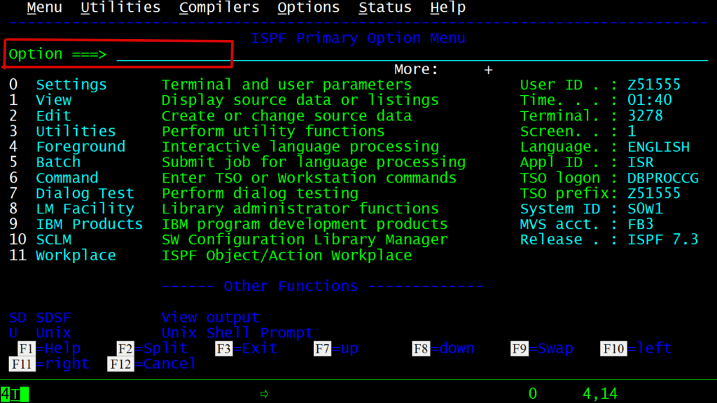 Command line or the Option line