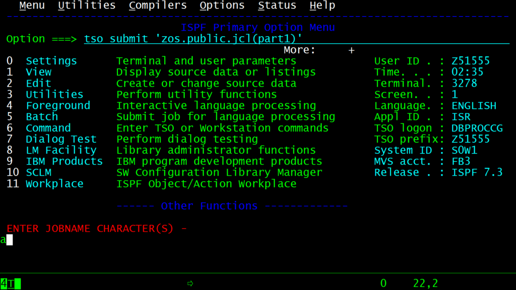 Enter 'a' when it asks you to Enter Jobname character