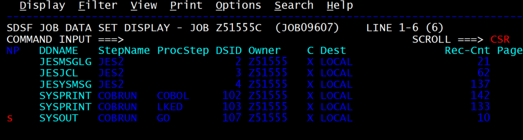 Give s in front of the DDNAME to see the output details