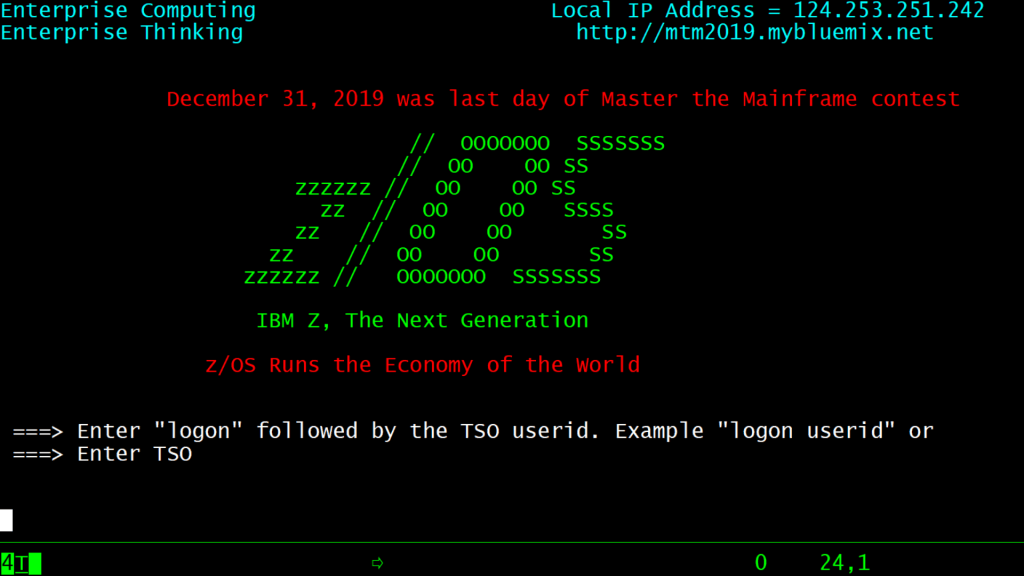 Login screen of the Master the Mainframe system