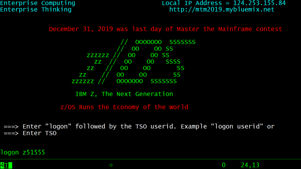Master the Mainframe 2019 Logon screen