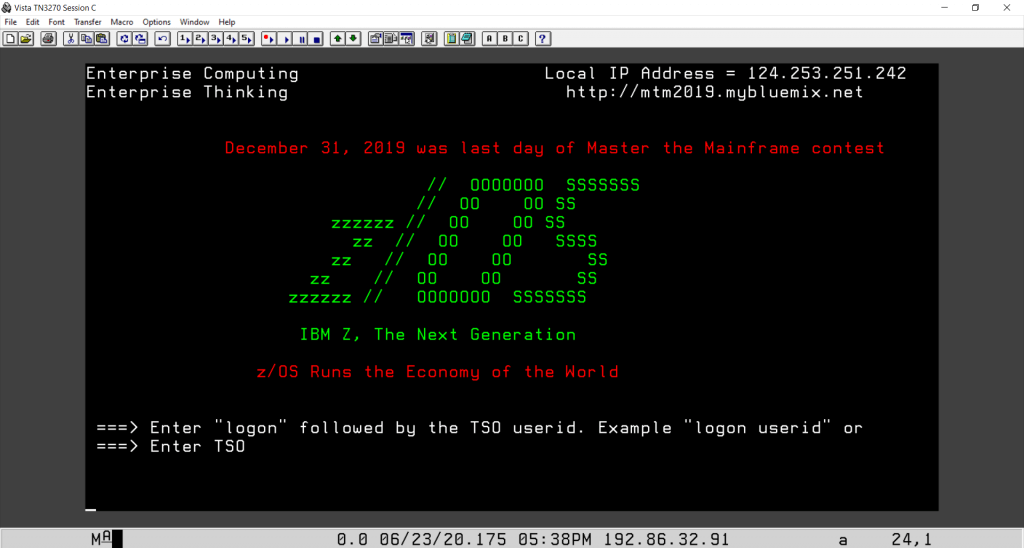 Master the Mainframe system Logon screen