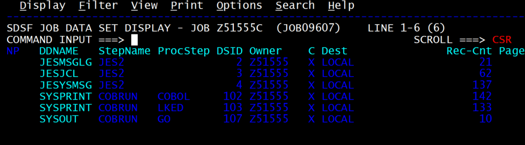 SDSF JOB Data set display