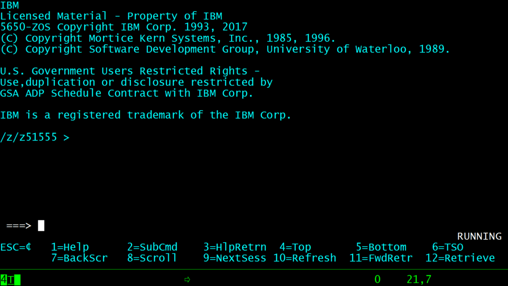 Unix Shell Prompt on Master the Mainframe system