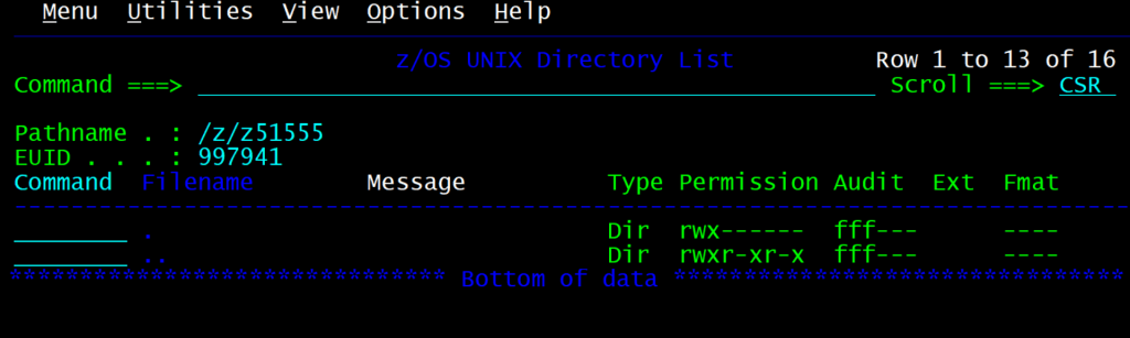 z/OS UNIX Directory List