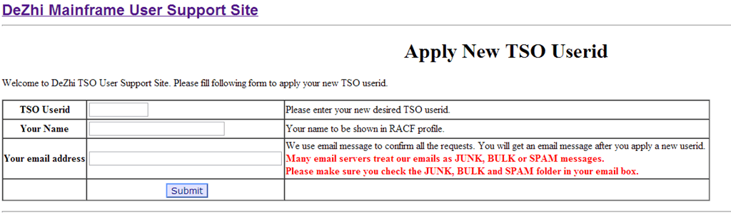 Apply for New TSO Userid on FanDeZhi system