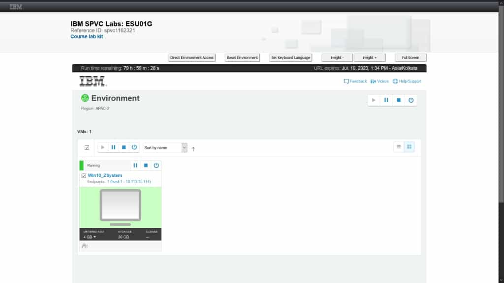 IBM Lab environment interface