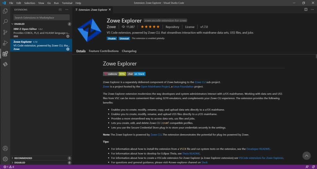 ZOWE Explorer extension for Visual Studio Code