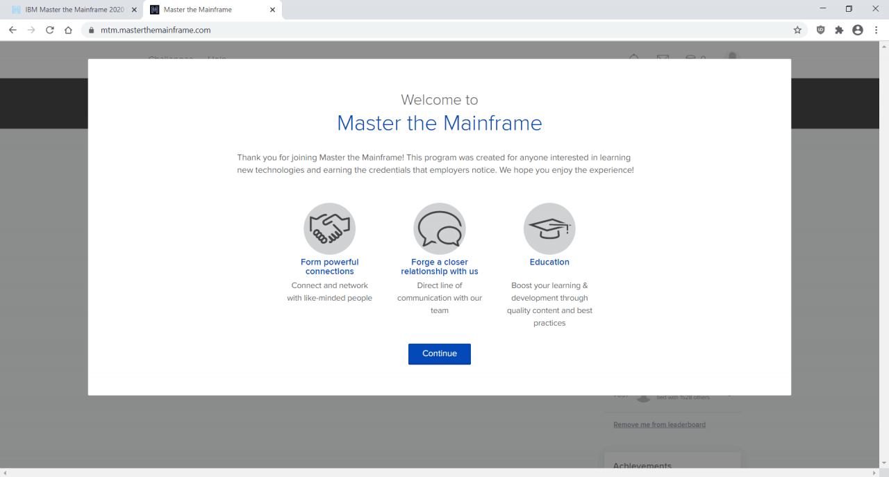 Master the Mainframe 2020 Let's Register and complete Level 1.0