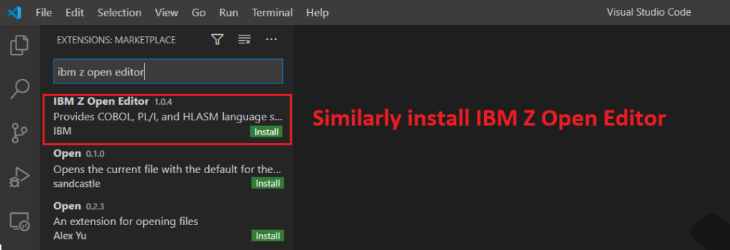 Similarly install IBM Z Open Editor